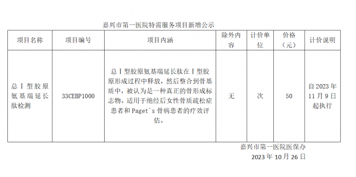 pg电子特需服务项目新增公示（总Ⅰ型胶原氨基端延长肽检测）.png